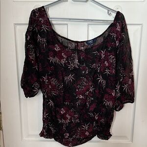 Reitmans Black and Purple Floral Blouse